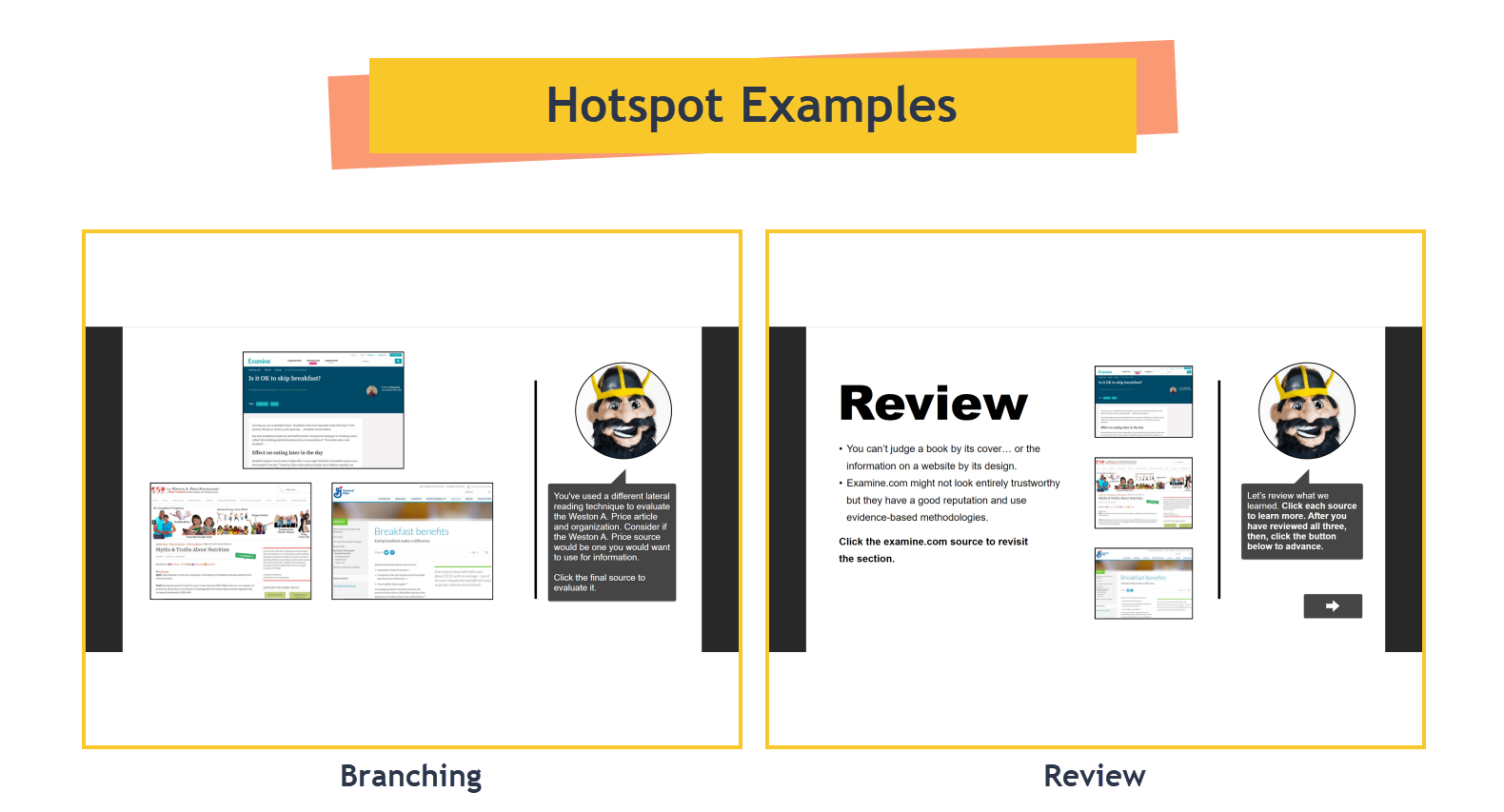 Examples of a branching and a concluding screen with hotspots