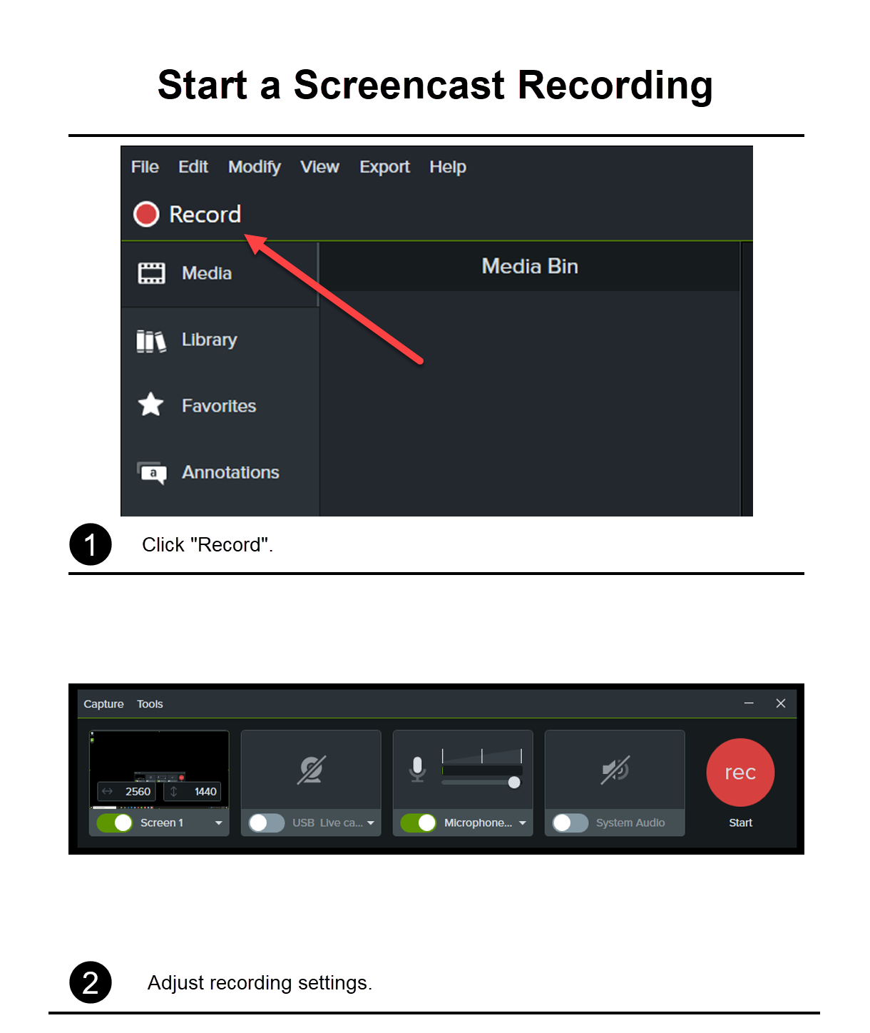 Start a Screencast Recording